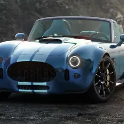 Błękitny Shelby Cobra z pasami, zjawiskowy wygląd. Marzysz o takim? Sprawdź shelby cobra cena i spełnij marzenie!