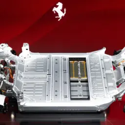 Szkielet przyszłości: Ferrari elektryczne z widocznym pakietem baterii.