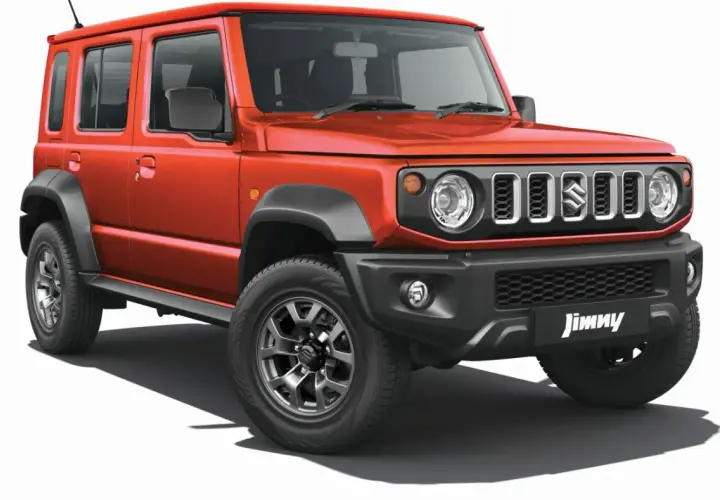 Pomarańczowy Suzuki Jimny 5-drzwiowy, idealny na przygody. Sprawdź jego cenę i możliwości!