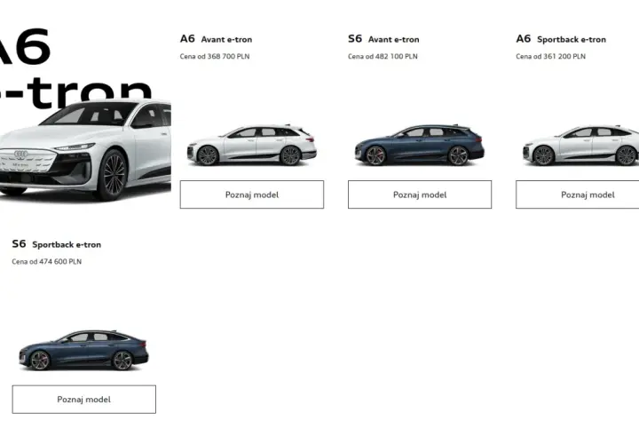 Audi A6 e-tron i S6 Sportback e-tron w różnych wersjach nadwozia i kolorach. Wybierz swój wymarzony model Audi.