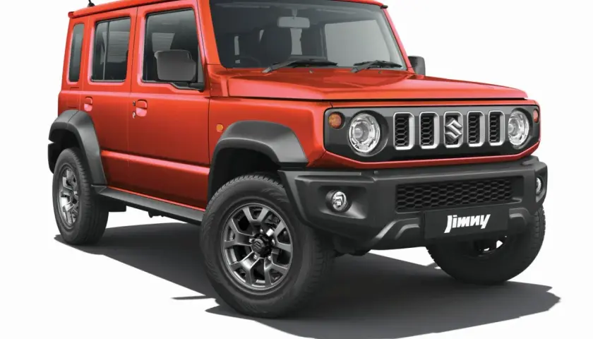 Pomarańczowy Suzuki Jimny 5-drzwiowy, idealny na przygody. Sprawdź jego cenę i możliwości!